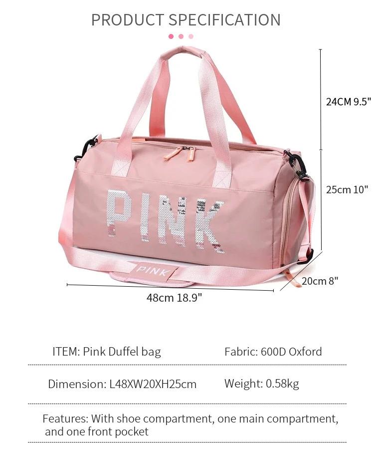 Custom Lightweight Waterproof Gym Large Capacity Sport Bag Outdoor Travel Pink duffle Bag With Shoe Compartment