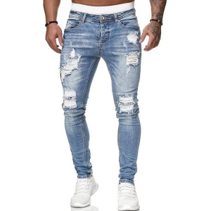Stylish Slogan Print Men's Jeans Ripped Straight Regular Denim