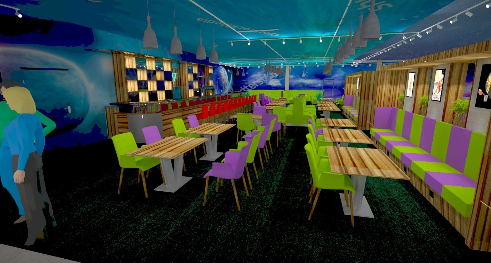 Custom restaurant bar counter coffee shop furniture/ bowling center interior design kiosk food court for entertainment center