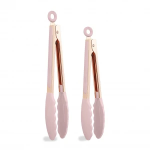 Custom Small Food Grade Silicone Food Tongs Stainless Tong Silicon Handle High Heat Resistant Pink