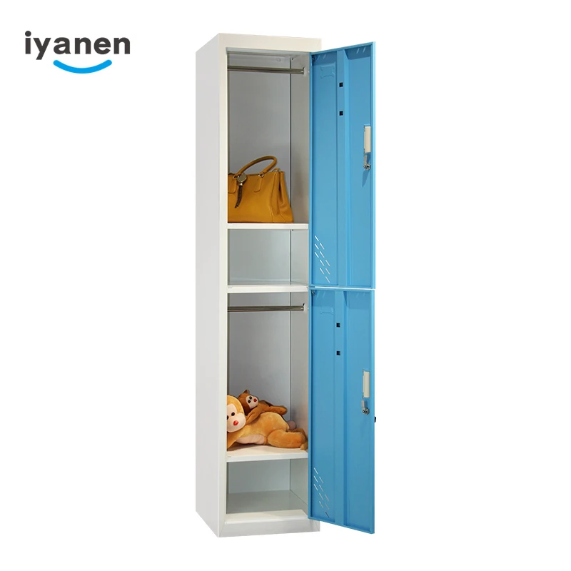 Customized colorful KD structure steel office furniture locker cabinet gym school use vertical 2door closet steel metal wardrobe