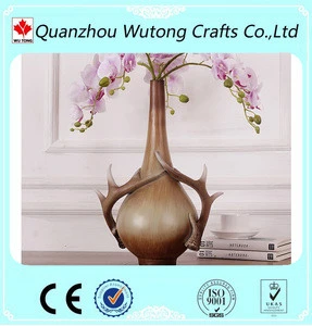 customized home decoration resin resin flower vase with antlers