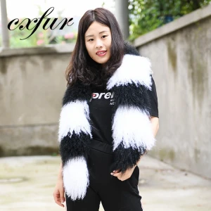 CX-S-134A New Knitted Real Mongolian Lamb Fur Scarf
