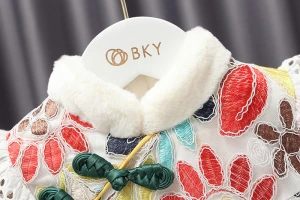 CYB20487 2020 winter dress girl high collar Plush flower skirt chrismas new year baby dresses