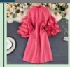 D1806 Korean Chic Solid Color Multi-layer Ruffles Dress Women Casual Shirt Dresses Clothing Wholesale