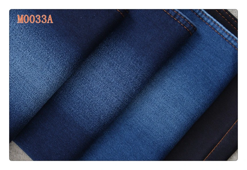 Dark blue slub twill cotton polyester fake knitted denim fabric