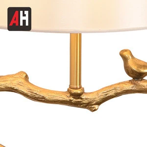 Decoration Hotel Modern Bedroom Bedside Marble Base Brass cloth cover bedside table lamp