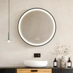 Decorative Circle Black Metal Framed Lighted Vanity LED Mirror Lamp for Bathroom