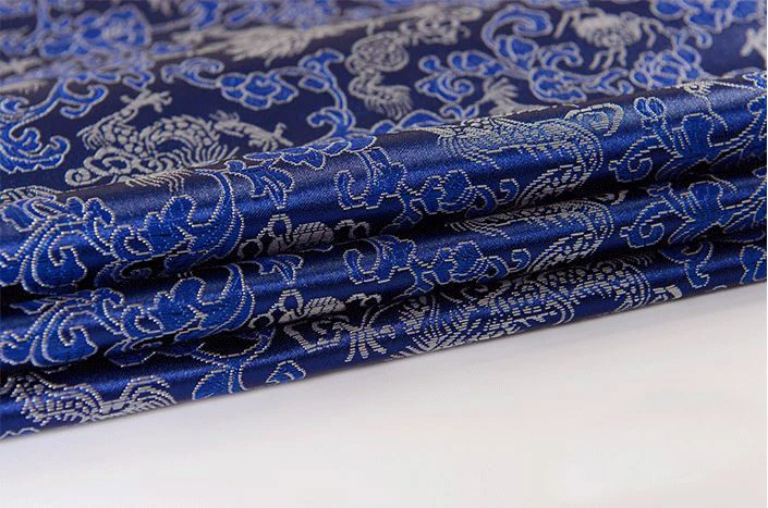 Deep blue silky Jacquard Brocade damask Fabric cloth curtain upholstery fabric
