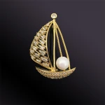 Designed Sailing Brooch Men And Women Suit Collar Boat Ship Shaped  natural pearl Jewelry Brooch