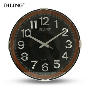 DILING hot sell round glass frame plastic 3d digital mirrored wall clock personalised good quality silent quartz wall clocks