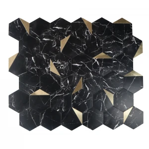 DIY Waterproof Black Marble Hexagon Mosaic PVC Peel &amp; Stick Mosaic Tile Self Adhesive Bathroom Tile Interior Wall Decor