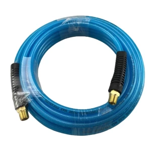 Durable Air Compressor Hose 1/4"X100FT Reinforced Polyurethane (PU) with 1/4 in Quick Connect Plug & Coupler Fittings Blue