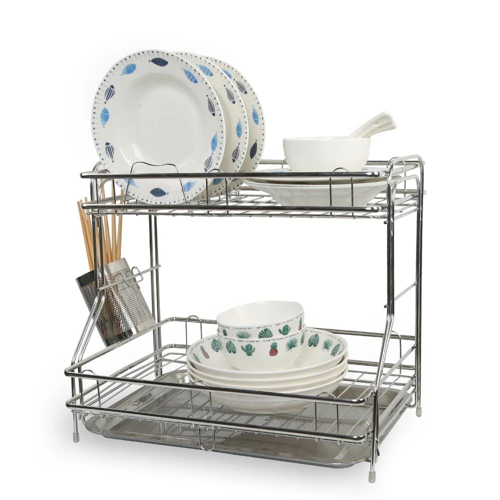 Easy to Install and Disassemble Single/Double Tier Stainless Steel Kitchen Plate Rack Drying Rack