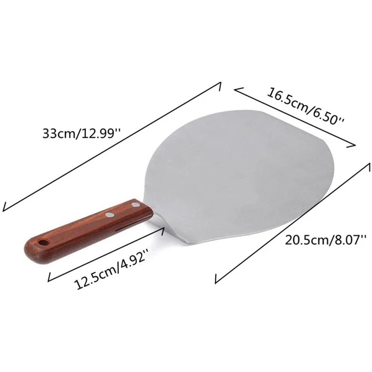 Eco-friendly Stainless Steel Pizza Shovel Round Stainless Steel pizza peel with wood handle
