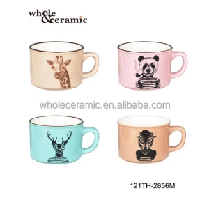 Enamel Roll Rim Ceramic Coffee Mug with Hand-Painted
