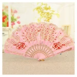 Enough stock! Wholesale personalized peacock gold powder fan handle plastic hand fan