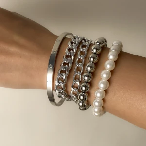 Exaggerated hip-hop metal adjustable letter bracelets set pop punk multilayer round beads pearl bracelet women