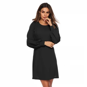 Factory Direct Womens Round collar Puff Sleeve Elegant Casual Slim A-line Dress