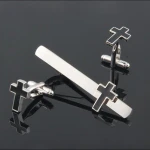 Factory supply brass Latin Cross tie clip and cufflink set