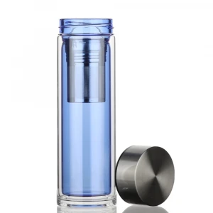 fancy blue borosilicate glass bottle of water