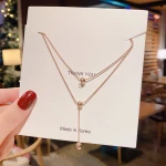 Fashion Stainless Steel Beaded Necklace Womens High Quality Titanium Steel Non-fading Double Layer Beaded Pendant Necklace