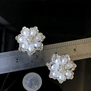 Fashion Women Lady Silver Breastpin Jewelry Pearl Crystal Flower Brooch For Wedding Gifts Party