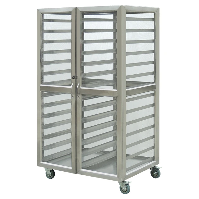 Fast Shipment Wholesale Double Row 14 Layers Tray Trolley With Mesh Screen / Big Capacity Bread Cake Food Service Trolley Cart