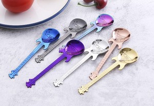 FDA Approved Creative Stainless Steel Colorful Guitar Shaped Tea Coffee Ice Cream Spoon