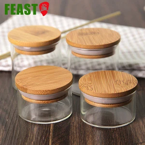 FEAST wholesale small size 50ml glass jar glass jam jar with bamboo lid
