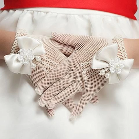 Flower Girl Wedding Mesh Gloves Children evening dress gloves  accessories baby girl princess dress short bow gloves wholesale