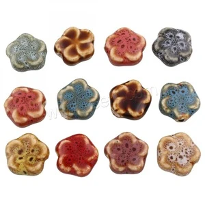 Flower Porcelain Beads glazed more colors for choice 16x16x6mm Hole:Approx 3mm 100PCs/Bag 1284279