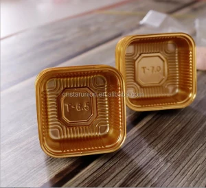 Food Grade Mid autumn moon cake with egg yolk crisp without cover pet transparent food packaging tray golden plastic boxes