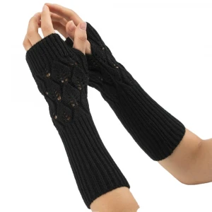 FT FASHION Women&#x27;s Knit Jacquard Long Arm Sleeve Fingerless Thumb Hole Gloves Mittens