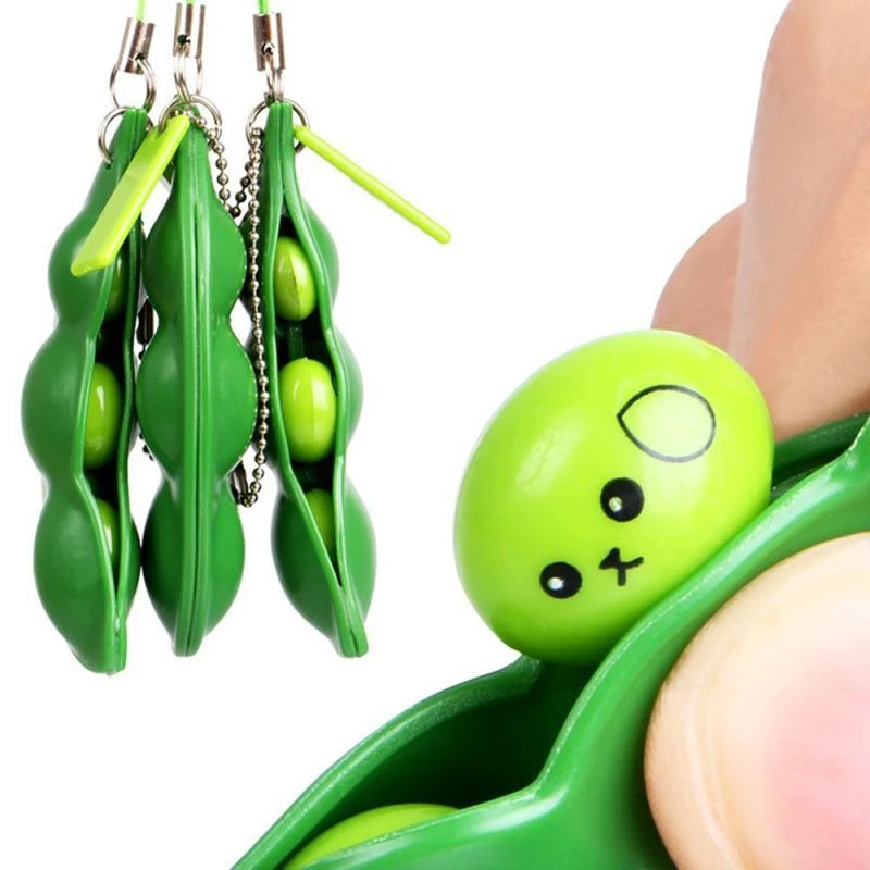 Fun Squishy Infinite Squeeze Edamame Bean Pea Expression Chain Key Pendant Ornament Stress Relieve Decompression Toys antistress
