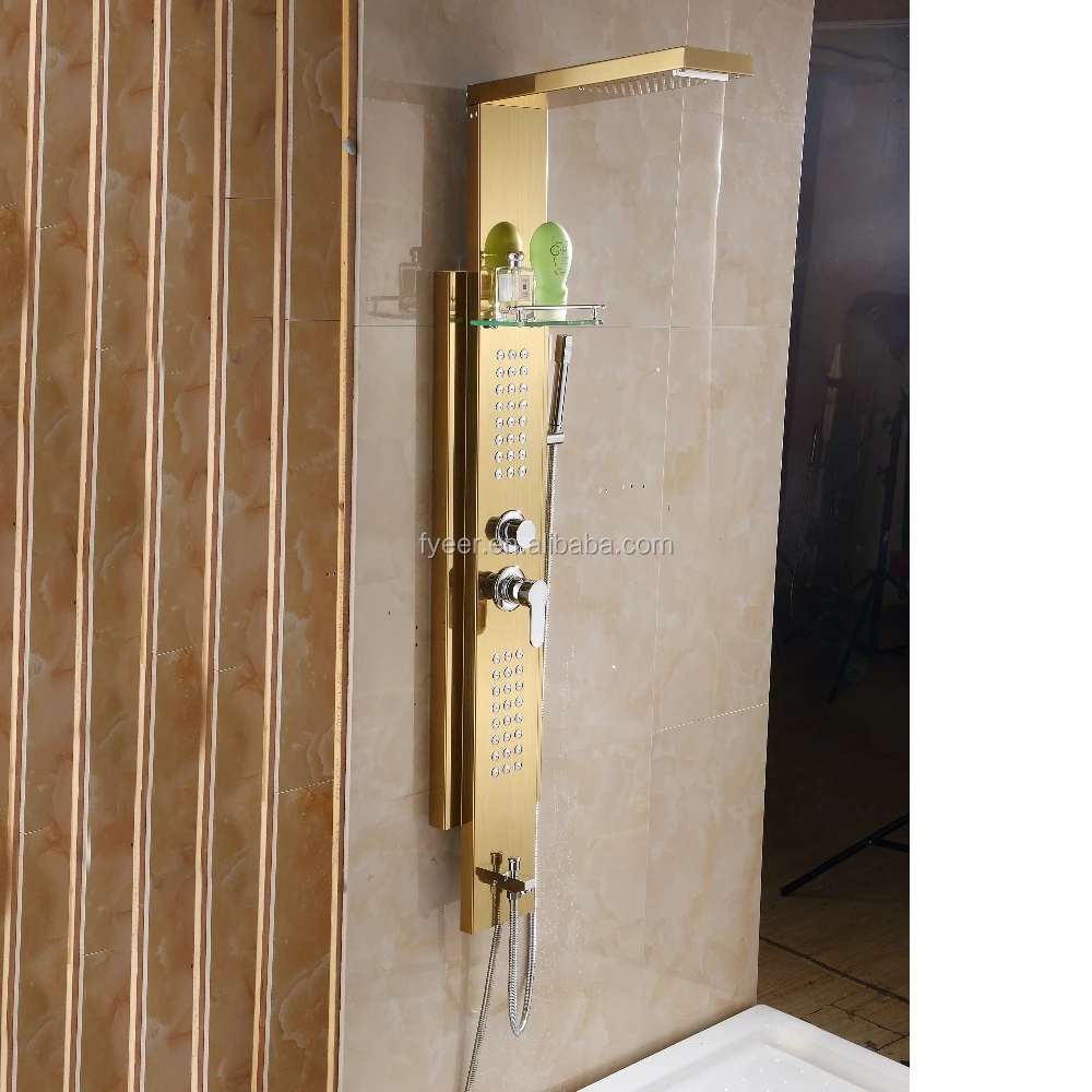Fyeer Golden Stainless Steel Shower Panel with Removeable Shower Head