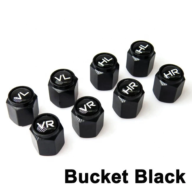 Germany VL VR HL HR auto ABS Plastic tire valve caps Ventilkappen with integrated seal, Bucket Black/Chrome, Universal