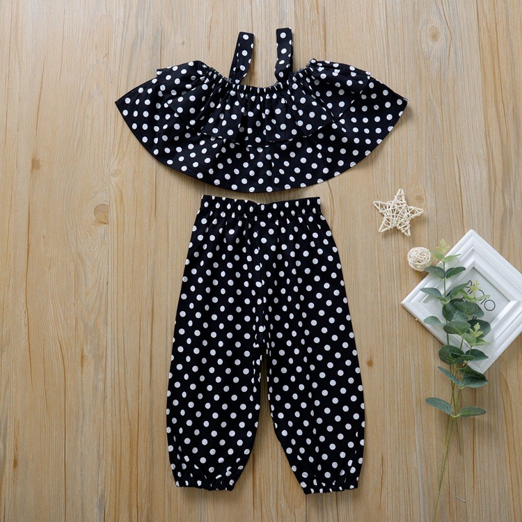 girl dot clothing set shoulderless belt tops with Bloomers  MH1150