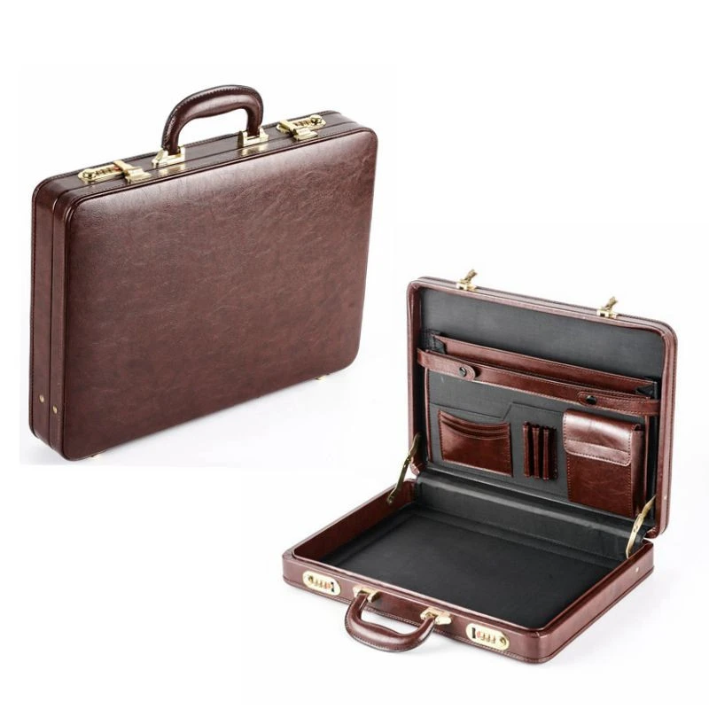 Glary PVC PU genuine leather briefcase bag