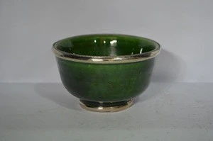 glazed moroccan bowl, decorated with nickel silver
