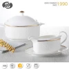 Gold line Customized Design Ceramic Porcelain Soup Tureen Bowl With Lid Sets