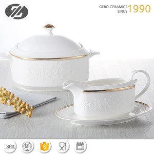 Gold line Customized Design Ceramic Porcelain Soup Tureen Bowl With Lid Sets