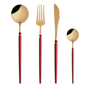 Gold plated cutlery set spoon fork knife 4 piece set 18/8 stainless steel tableware Wedding dinnerware set
