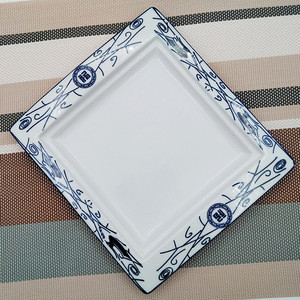 Good quality royal ceramic blue and white square flat plate