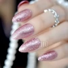 Gorgeous Rose Gold Almond Stiletto Fake Nails Pointed Bling Glitter Press on False Nails Full Cover Daily Office Wear Tips