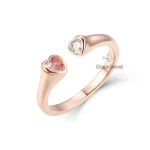 Grace Jewelry Rose Gold Plated Heart Shape Adjustable 925 Sterling Silver Ring Costom Rings Jewelry Women