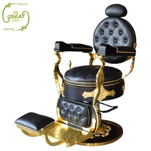 Great Foshan Factory Hot Sale Black And Gold Hydraulic Pump Luxury Antique Styling Barber Chair Salon Furniture