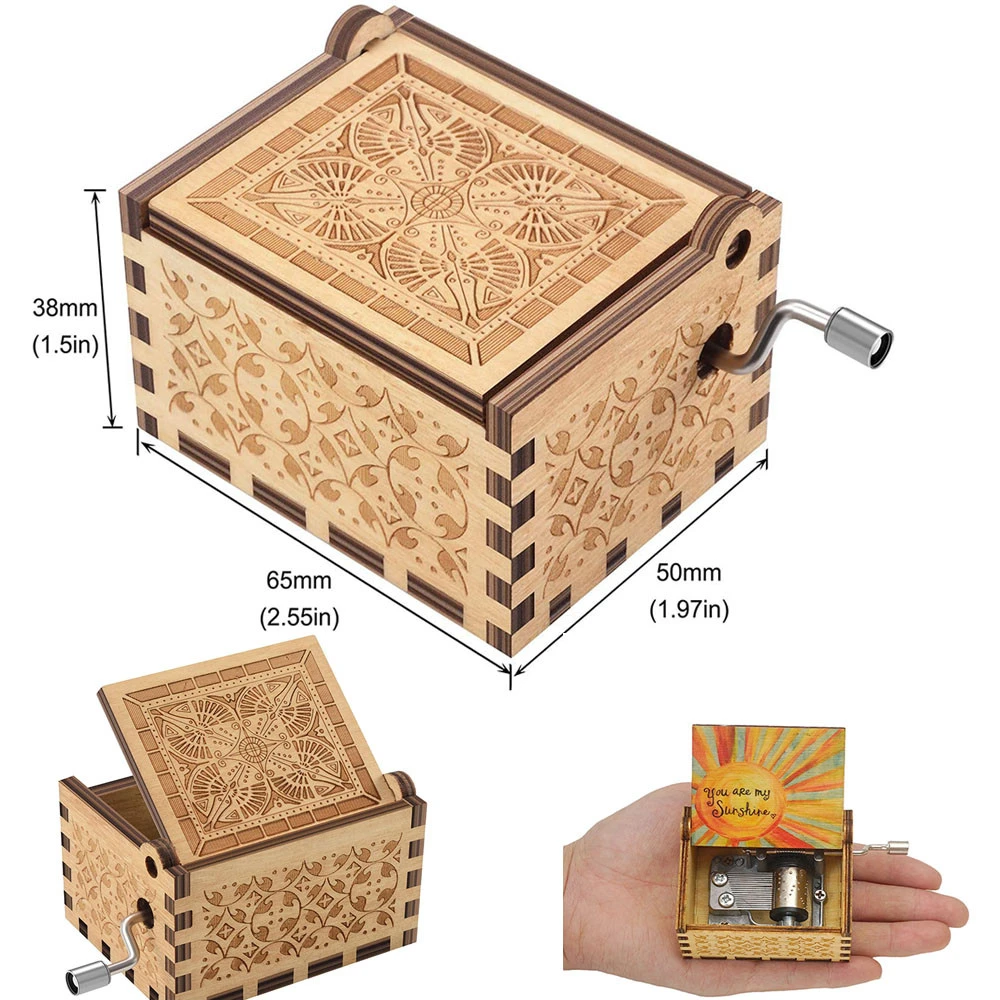 Hand Cranked Laser Engraved Vintage Musical Boxes Case Gifts for Birthday/Christmas/Valentines /Thanksgiving Wooden Music Box