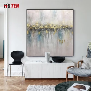 Hand painted oil painting living room mural gold leaf hanging painting post modern minimalist decorative painting