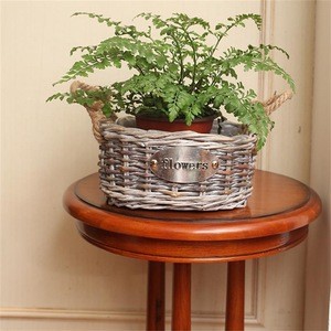 Hand weaving wicker crafts round shaped natural color wicker baskets for plants